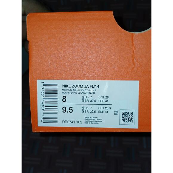 Mew Men's 8 Wonen's 9.5 Zoom Ja Fly 4 White Black Bright Spruce DR2741-102 - Picture 8 of 8